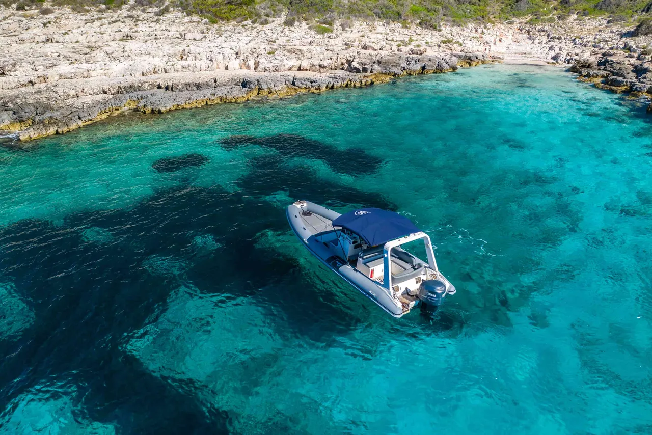 Luxury speedboat rental anchored at Pakleni Islands Hvar Croatia